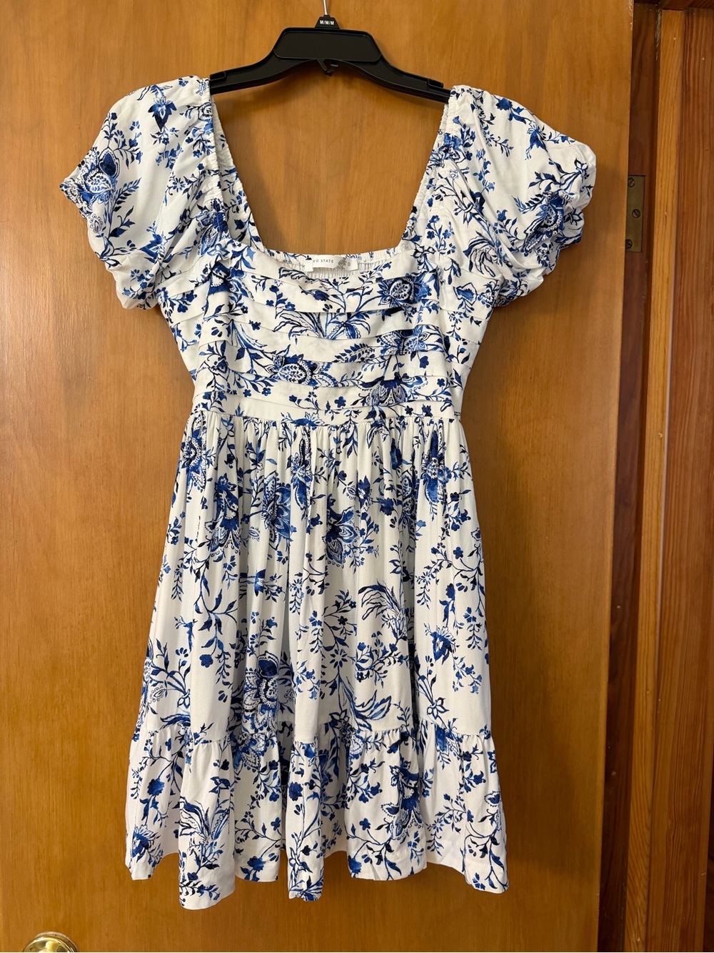 NWOT Altar'd State White Mini Dress with Blue Floral Print